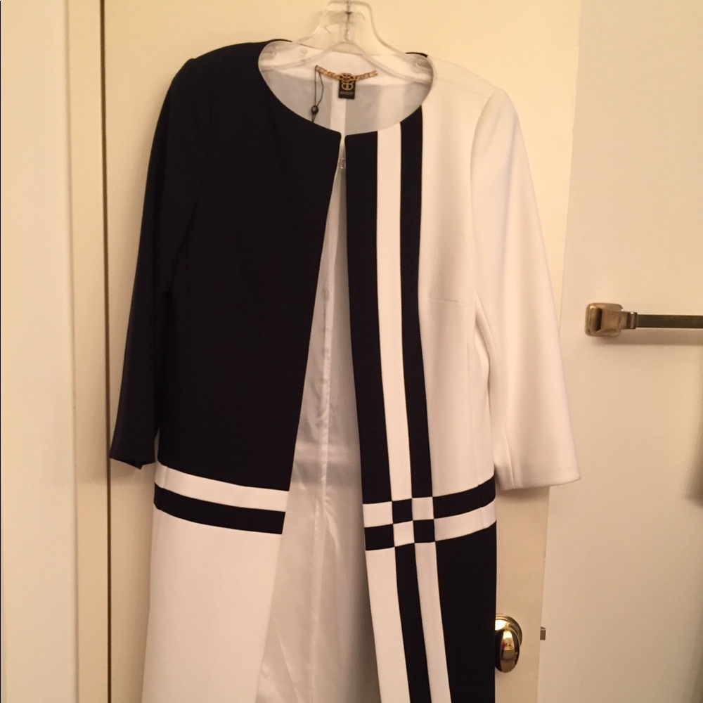 Basler Black and White Geometric Coat Jacket Sz 6